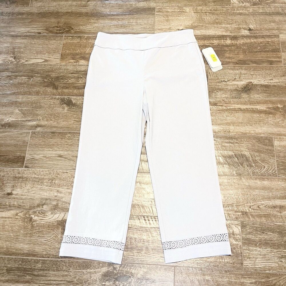 ALLISON DALEY Pants Women's 10 Gray Stretch Crop Pull On Embellished Hem NWT